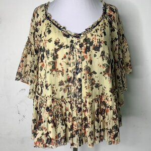 Free People Women's Boho Hippie Oversized Floral Print Blouse Top Size Medium